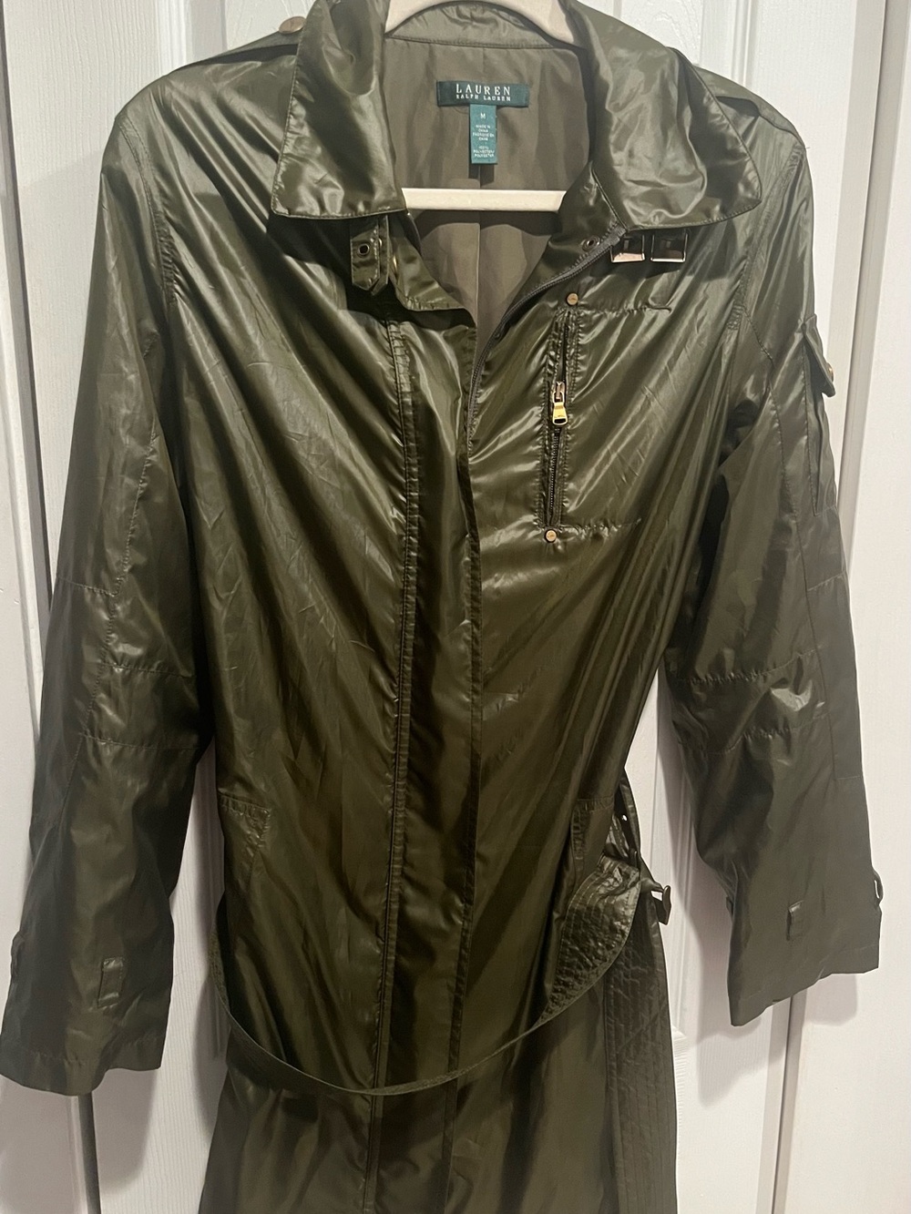 Ralph Lauren Olive Green Lightweight Trench Coat Sz M